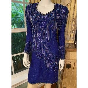 Stenay silk Vintage royal blue beaded glam dress